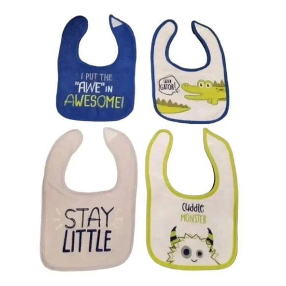 Baby Boy Bibs 4 Pack. Gator, Monster, and cute sayings baby boy Bibs 4 pack - Picture 1 of 7